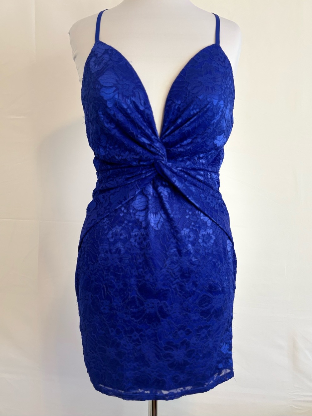 Charlotte Russe Royal Blue Lace Twist-Front Mini Dress